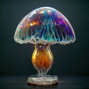 mycobowen_a_glass_sculpture_of_a_mushroom_with_jellyfish_floati_2334bdc2-0a3f-4615-83c0-8f358b827d0b-gigapixel-art-scale-6_00x