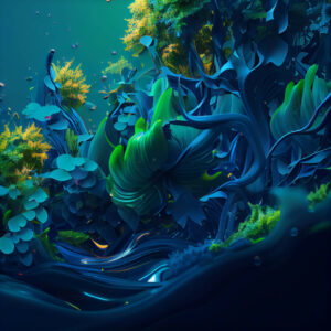 mycobowen_blue_and_green_liquid_waves_with_wild_plants_and_tree_795dc15a-ecf6-463b-b66c-e374f4eb3c7c
