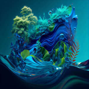 mycobowen_blue_and_green_liquid_waves_with_wild_plants_and_tree_9bbe60fc-1f32-4cc4-bc60-3d8d8010c411